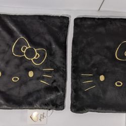 Pottery Barn Hello Kitty Faux Fur Pillow Cover Black 16" Square (Pair) - NEW