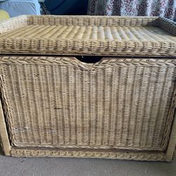 Wicker And Wood Storage Bench