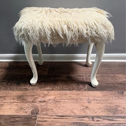Antique Bench Vanity Desk Seat with Faux Fur