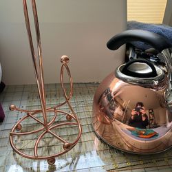 Copper Tea Pot And Copper Paper Towel Holder