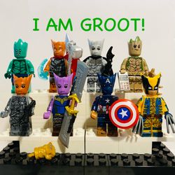 Marvel DC Groot Head Variants 8pc Minifigure Set LEGO Compatible