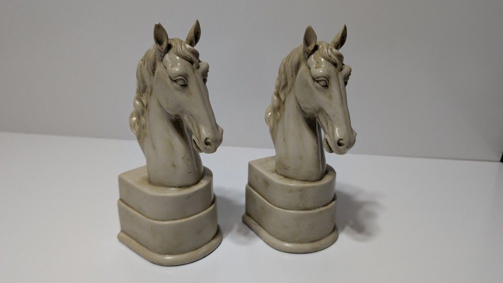 Vintage Ceramic Horse Head Bookends Pair Cream Tan Glazed 9-Inch Equestrian Decor