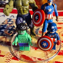 MARVEL: 4 MINITURE FIGUERS, 2 HULKS & 2 CAPTAIN AMERICA, FIRM. CAN SHIP W/PAYPAL OR VENMO.