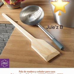 Set De Papa De Madera Y Cucharada Coladera Para Cazo Nuevas En Sus Cajas 