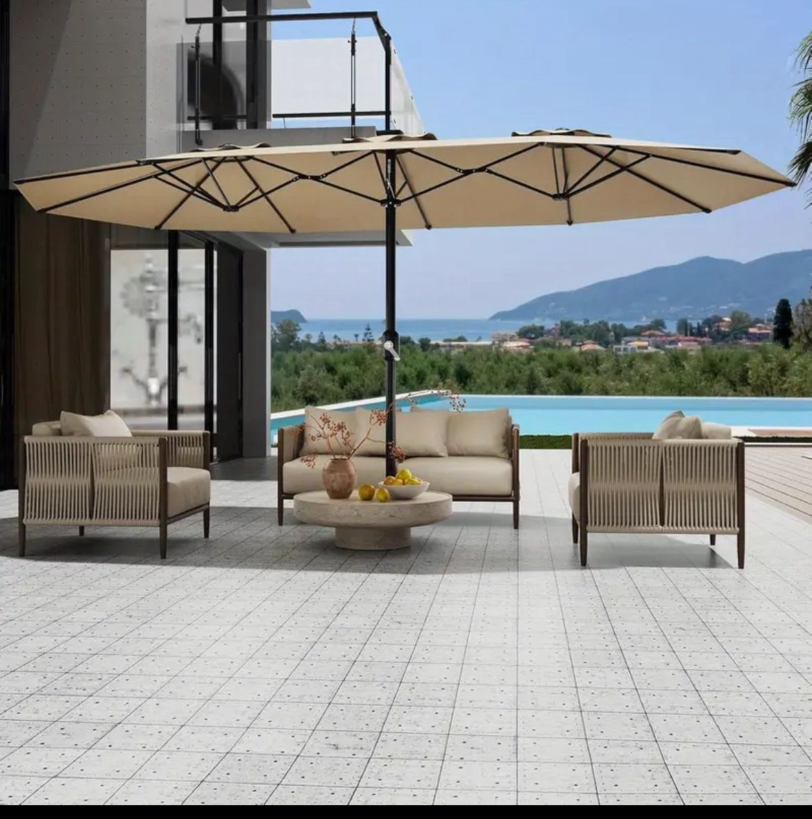 13 foot double-sided rectangular umbrella