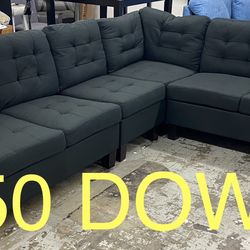 (Finance & Free Delivery) Black 4 PCS Sectional