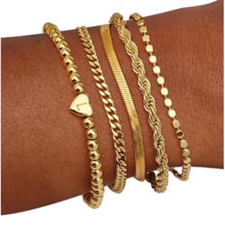 Letter L doubgood Gold Bracelets for Women Waterproof Stackable Heart Initial Charm Bracelets Set A-Z Letter 14K Gold Plated Adjustable Chain Link Sta