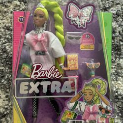 Barbie Extra Fashion Doll with Neon Green Haird with Feather Boa, Accessories and Pet