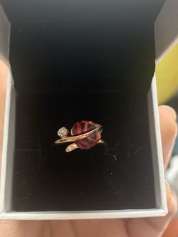 Pandora Rose 14k Rose Gold Plated Pink Murano Glass CZ Leaf Ring