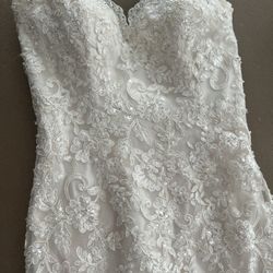 White Lace Wedding Gown With Gold Underlay 