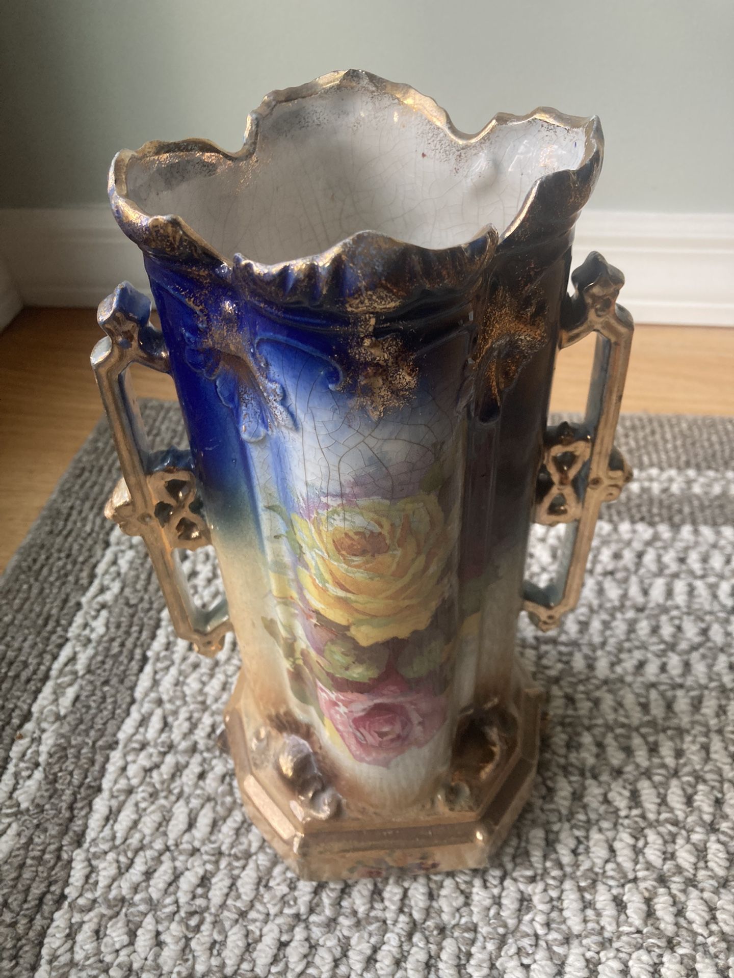 Vintage Art Nouveau Porcelain Vase W/ Handles