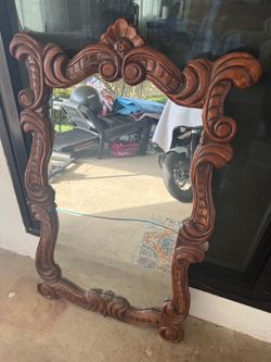 Ornate Carved Wood Framed Wall Mirror