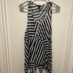 H&M White & Blue Stripe Asymmetrical Hem Sleeveless Tunic Tank Top