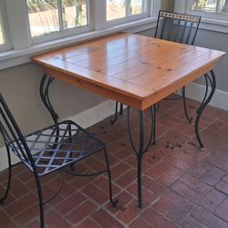 Wood and Wrought Iron Table and Chair Set
