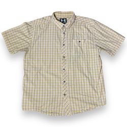 Under Armour Yellow Plaid Striped Cotton Short Sleeve Button Up Shirt Mens Sz XL