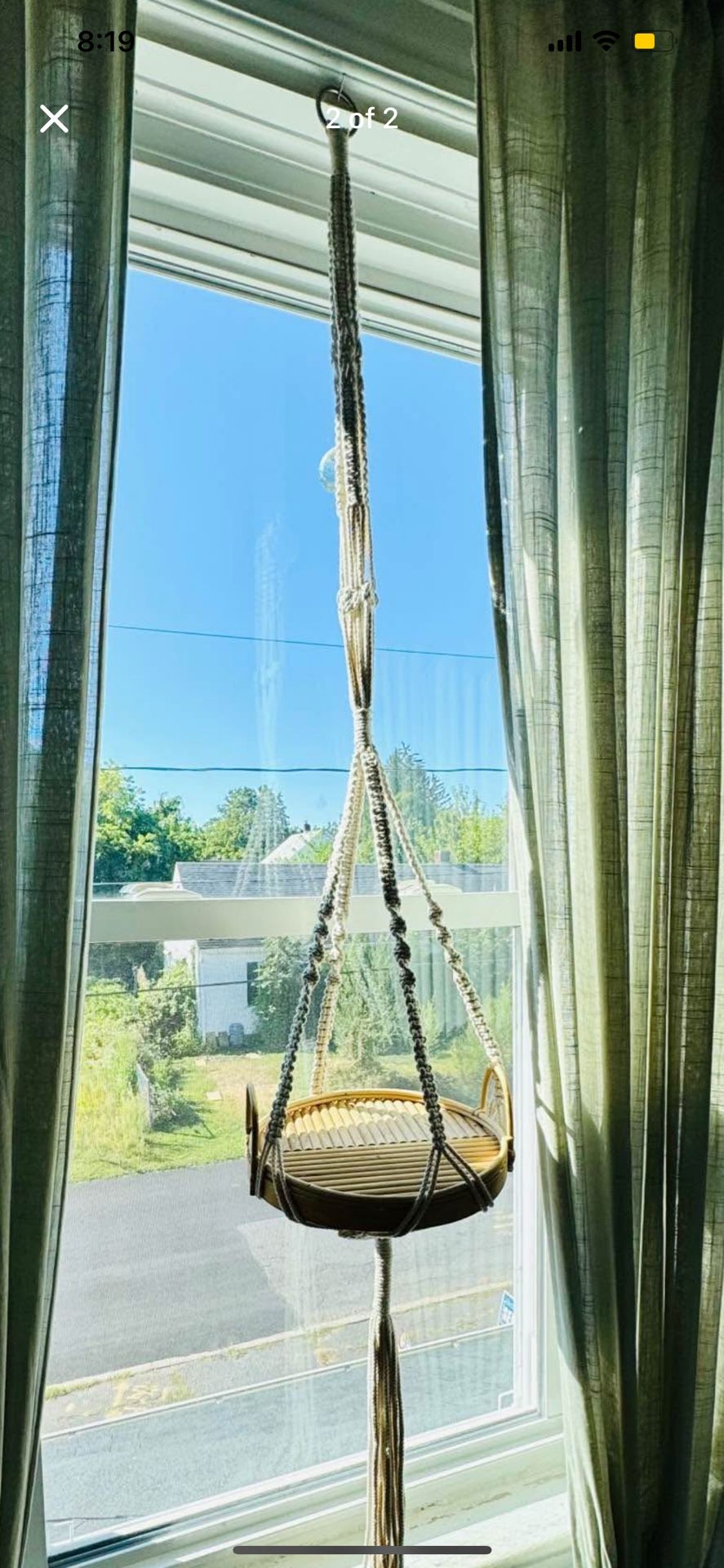 Macrame Plant Holder With Wooden Base