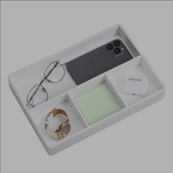PU Leather Desk Valet Vanity Organizer Tray with 4 Compartments CreamWhite
