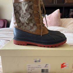 Coach Laura Women's Brown Leather Lace Up Duck Boots Size 7B