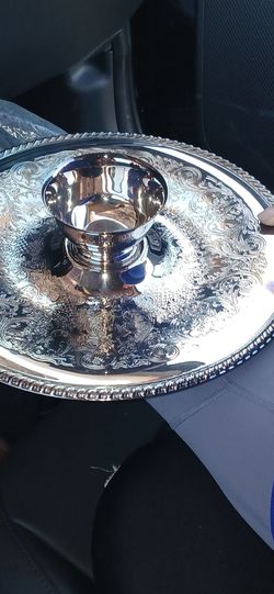 Silver-Plated Serving Tray with Dip Bowl