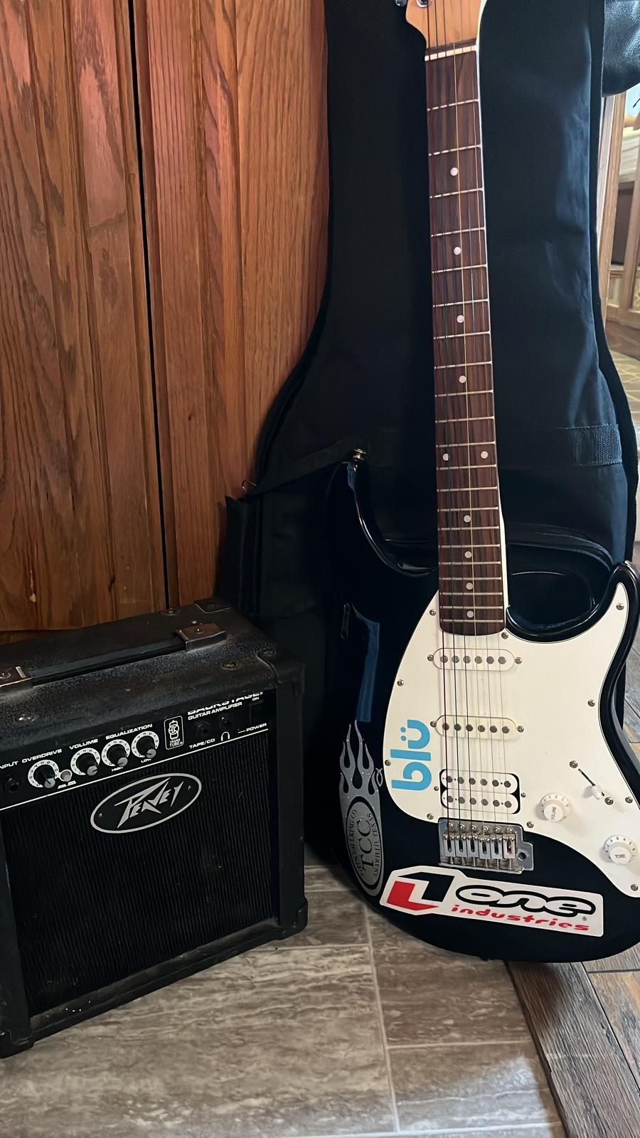 Amp And Cord With Electric Guitar With Case