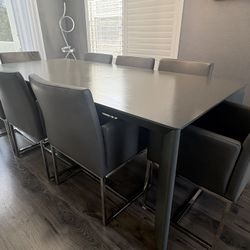 Stylish  Modani Wooden Dining Table /w 8 Leather Chairs