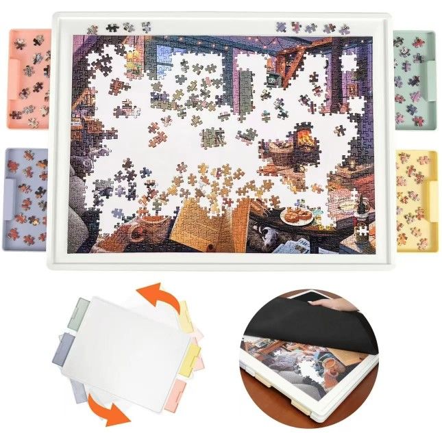 PTZ1000 Pieces Rotating TMA2 Plastic Puzzle Board with Drawers and Cover, 30"x22" Portable Spinning Jigsaw Puzzle Table for Adults, Upgraded Lazy