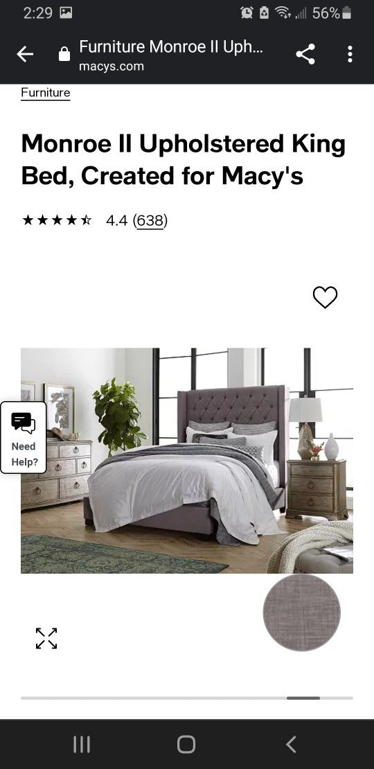 Monroe II Upholstered King Bed (Macy's)