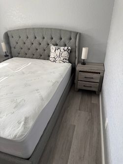 Gray Tufted Upholstered Bed Frame