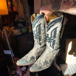 Vintage Men's Western Cowboy Boots Black/Gray Leather US 11D