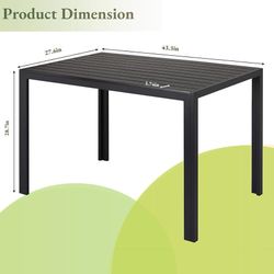 Outdoor Patio Table for 4-6 Person, 43×28in Rectangle Outdoor Dining Table with Wooden-Like Top and Aluminum Frame, Heat and Weather Resista
