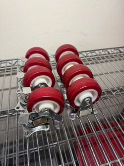 Cart wheels Red Polyurethane Swivel Caster Wheels – Set of 8