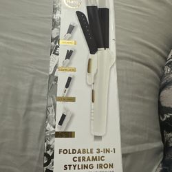 Elle Foldable 3 In 1 Ceramic Styling Iron 1” Plates Curls,waves,&straightens NEW