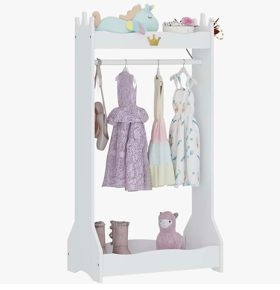 Kids Dress Up Storage, Kids' Costume Organizer Center, Open Hanging Armoire Closet, Kids Armoire with Rack for Toddler 3 Age+, White(GH12)