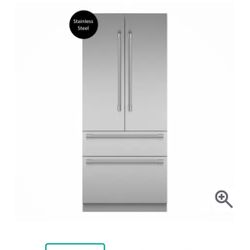 Reimagine your kitchen with the Thermador T36BT120NS Freedom 36” French Door Refrigerator, offering 18.9 cu. ft. of total capacity and a sleek stainle