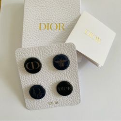 New In Box Dior Black/Navy Enamel Metal Pins Set of 4