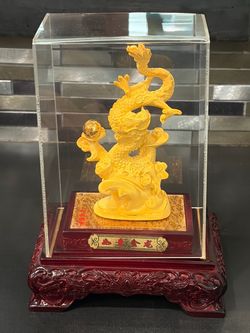 24K Gold Foil (or Gold-Plated Resin) Chinese Imperial Dragon Sculpture