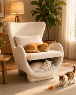 White Velvet 2 in 1 Pet Friendly Accent Arm Chair Modern Lounge Chair with Upholstered Back Leisure Single Sofa Chair