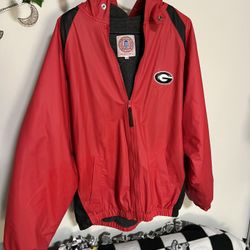 Vintage Georgia Bulldogs Logo Athletic Jacket Size M Full Zip Hood Parka Puffer 