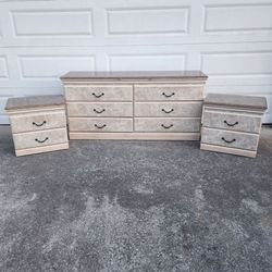 67" Dresser + (2) 24" Nightstands Modern End Table Chest Bedroom Furniture Set, Drawers Slide Smooth