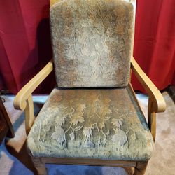Accent Chair With Gold And Green Fabric