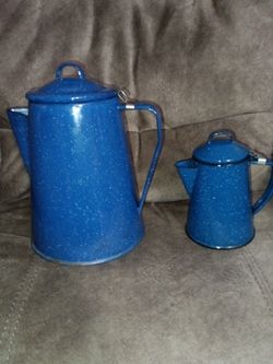 Vintage Blue Speckled Enamel Coffee Pots