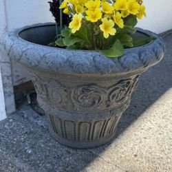 Plastic planter with flowers