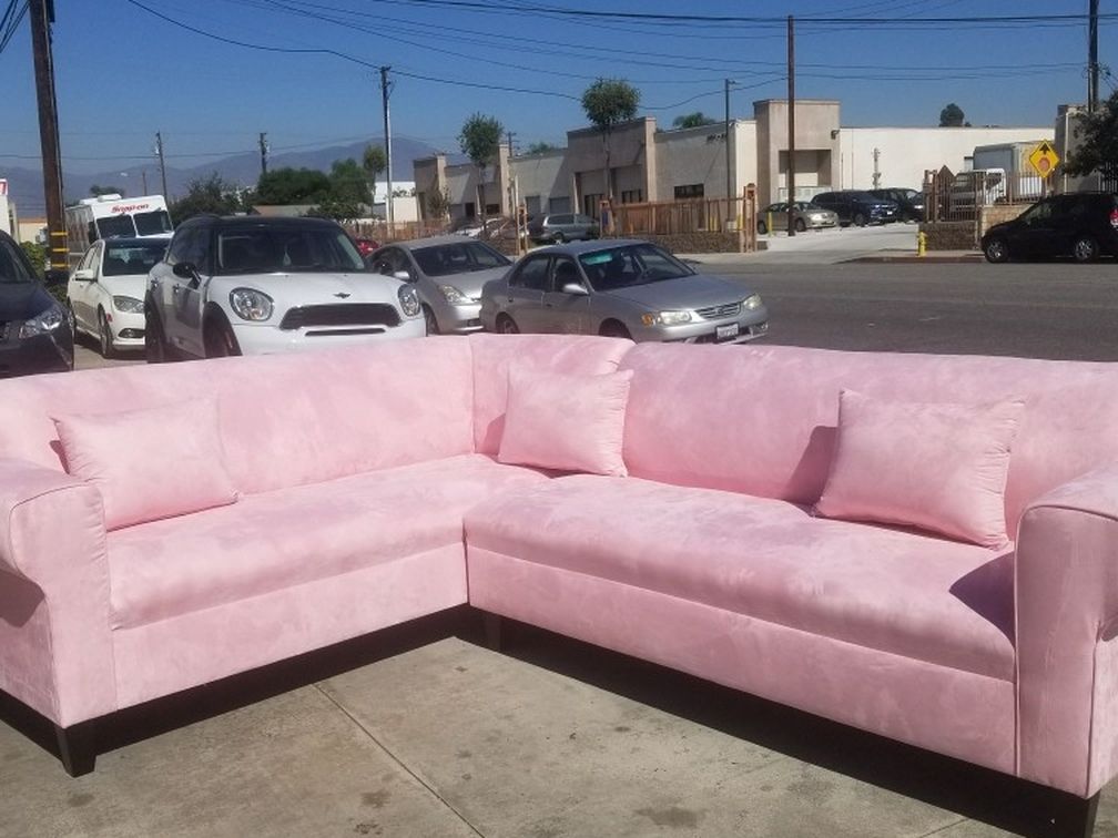 NEW 7X9FT PINK FABRIC SECTIONAL COUCHES