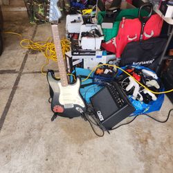 Fender stratocaster guitar and amp