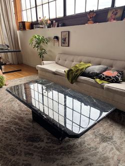 Vintage 1980s Postmodern Nero Marquina Marble Dining Table
