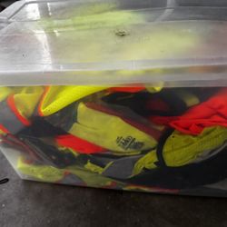 Tote Full Of New Safety Vests  And Gloves 