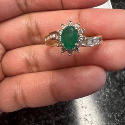 1ct Natural Emerald & .25cttw Diamond Ring 14k Yellow Gold