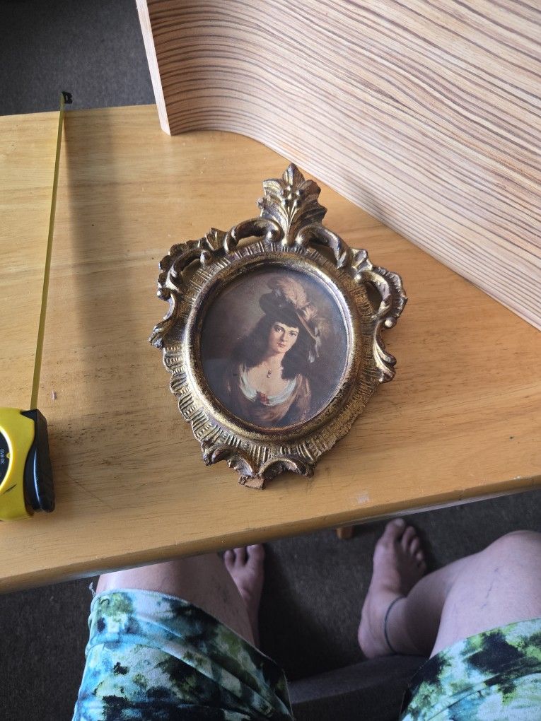 Vintage gilt wall gold gesso wall art frame portrait noble woman