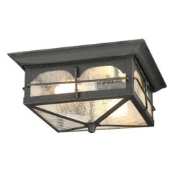Brimfield 11 in. Aged Iron Weather Resistant Outdoor Ceiling Light Flush Mount 2-Light with Clear Seedy Glass Shade