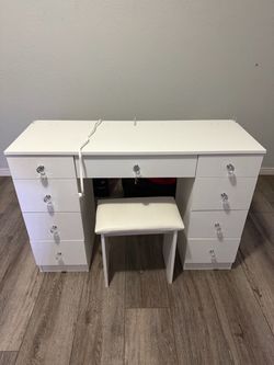 White Vanity Desk with Stool